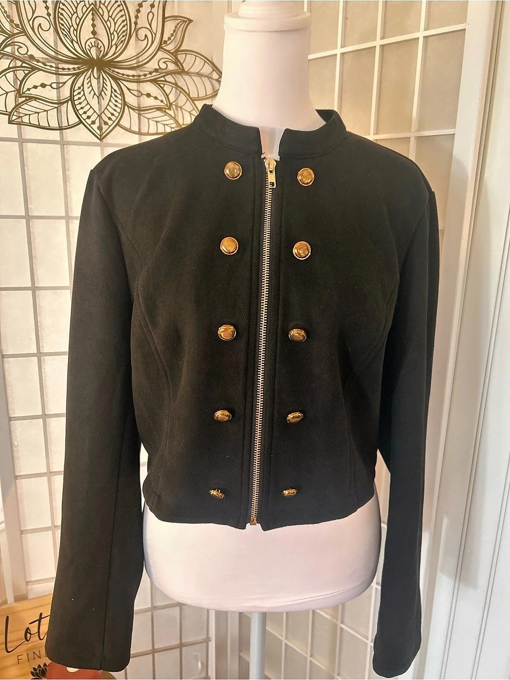 Allegra K Black Faux Suede Cropped Jacket – Size Large